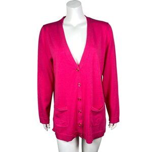 Talbots Cardigan Sweater Womens L Button Up Pink Long Sleeve Lightweight New